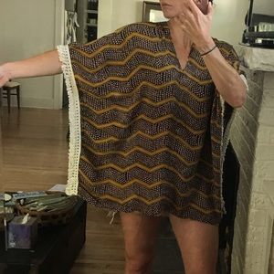 African Print Square Fringe Cover Up